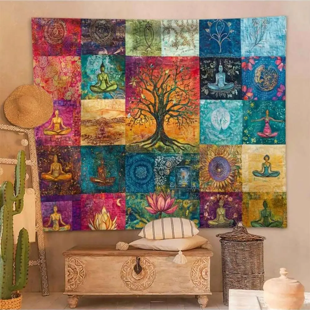 VIKAMA Baum des Lebens Meditations-Collage Wandteppich Bohemian Yoga Zen Wandbehang für Schlafzimmer Yoga-Studio Ferienhaus-Dekoration