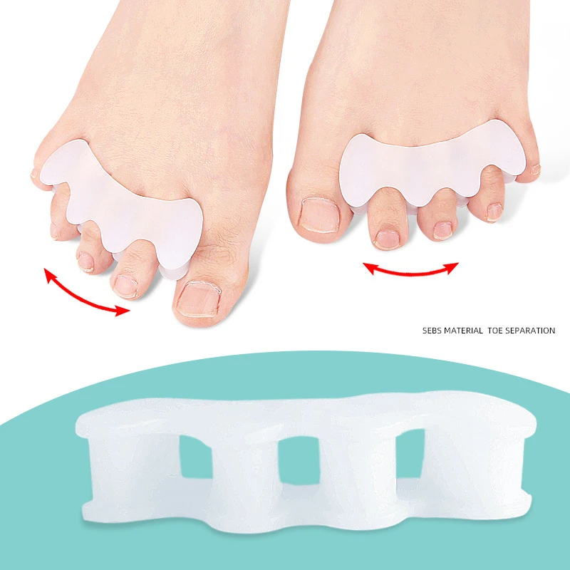 2 buah = 1 pasang silikon kaki tumpang tindih pemisah jari kaki koreksi Bunion 3 lubang pelindung Gel Hallux Valgus pelurus pedikur