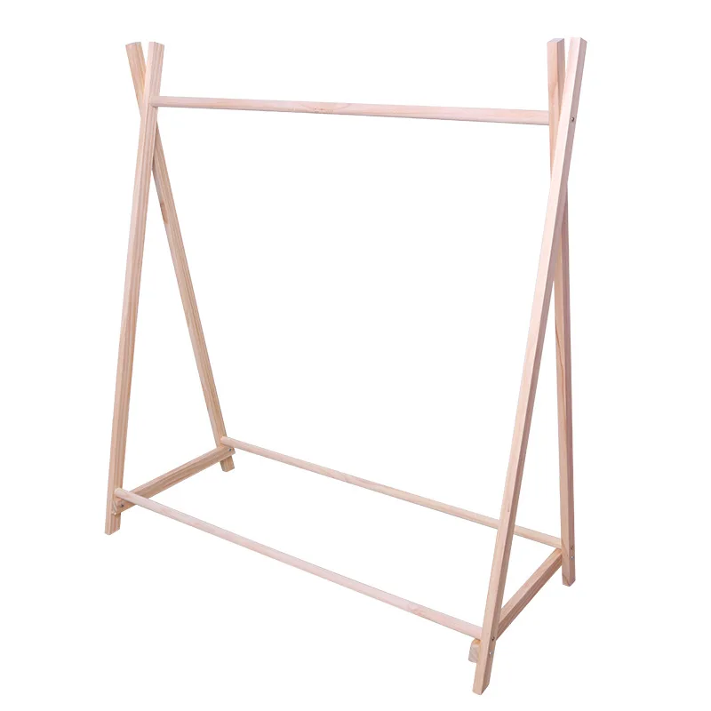 Bedroom Coat Shelf Solid Wood Furniture Ins Nordic Style Simple Floor Mounted Clothes Hanger Children's Clothing Store Rack