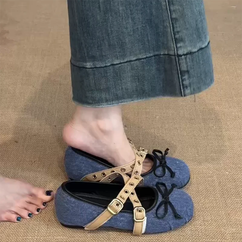 

Pop Vintage Cosy Soft Sole Women Ballet Flats Concise Belt Buckle Shoes Ladies Outdoor Comfort Mary Jane Shoes