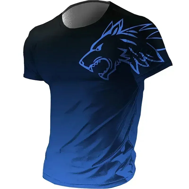 

2026 Summer Vintage 3D Printed Wolf Animal Men's T-Shirt Fitness Sportswear Fashion Gradient Short Sleeve Tops
