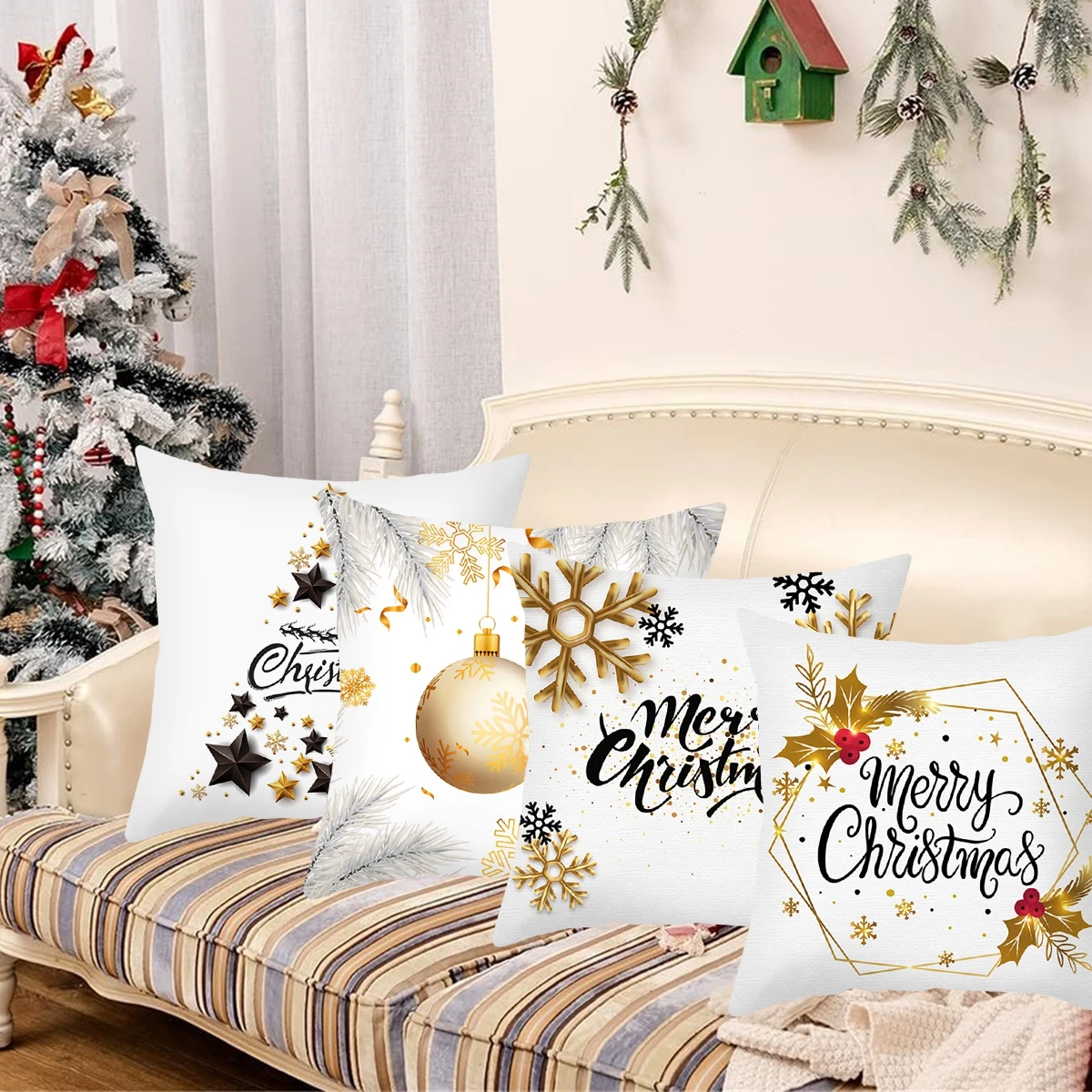 Christmas Cushion Cover Navidad Merry Christmas Decorations For Home 2024 Xmas Pillowcase Noel Xmas Ornaments New Year Gift 2025