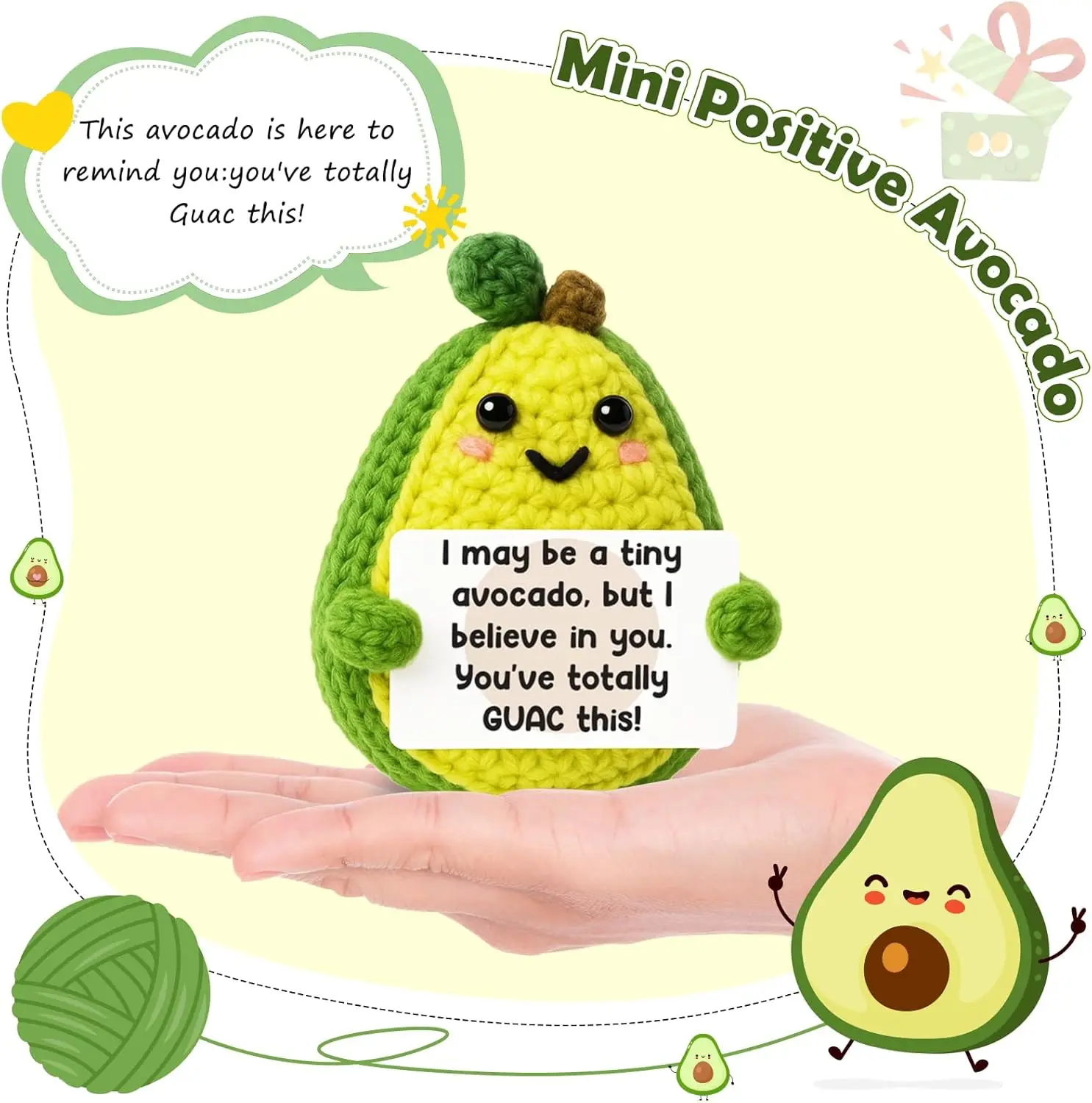 أفوكادو كروشيه صغير - هدية دعم عاطفي إيجابية لعيد الأب، التخرج، عيد الميلاد #3