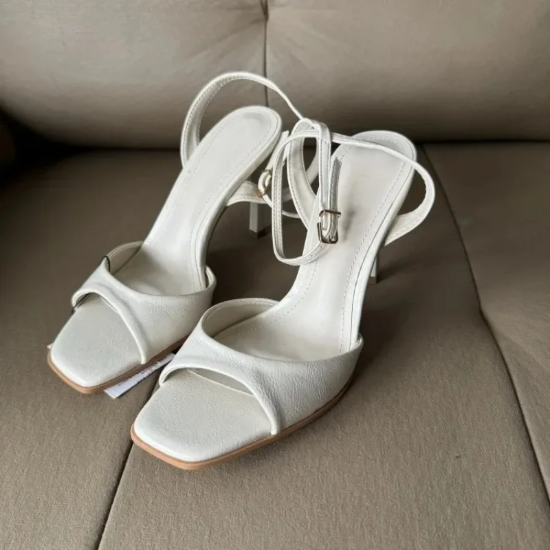 Women Shoes Gold Patent Leather Ankle Buckle Women's Sandals Women Sexy Square Toe Open Toe High Heels Fashion Party Office Shoe image 5