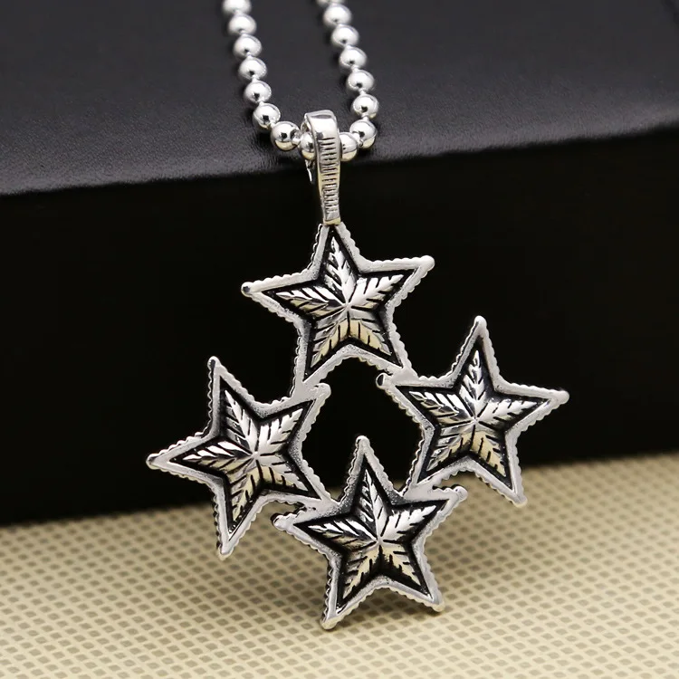 

European and American hip-hop accessories S925 pure silver punk pentagram pendant for men in Thai silver paired with Korean vers