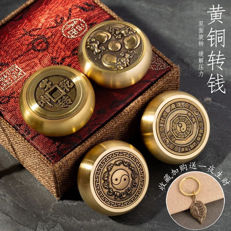Pure Brass Six Sides Fortune Spinner Ox Luck Stress Relief Hand Play Desktop Decor Collectible Ornament Gift Table Display