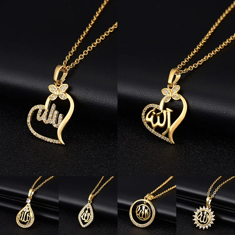 

Moslim Islamitische Koran Allah Zirkoon Versierd Teardrop Vormige Hanger Ketting Unisex Religieuze Stijl Sieraden