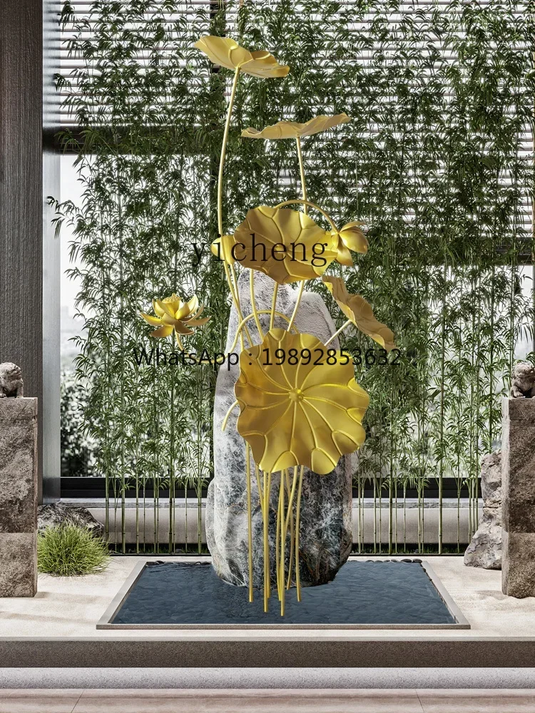 TQH شجرة اللوتس الذهبية من الأرض إلى السقف زخرفة النحت نافذة الفندق المشهد الجاف الديكور المناظر الطبيعية الإبداعية لوتس