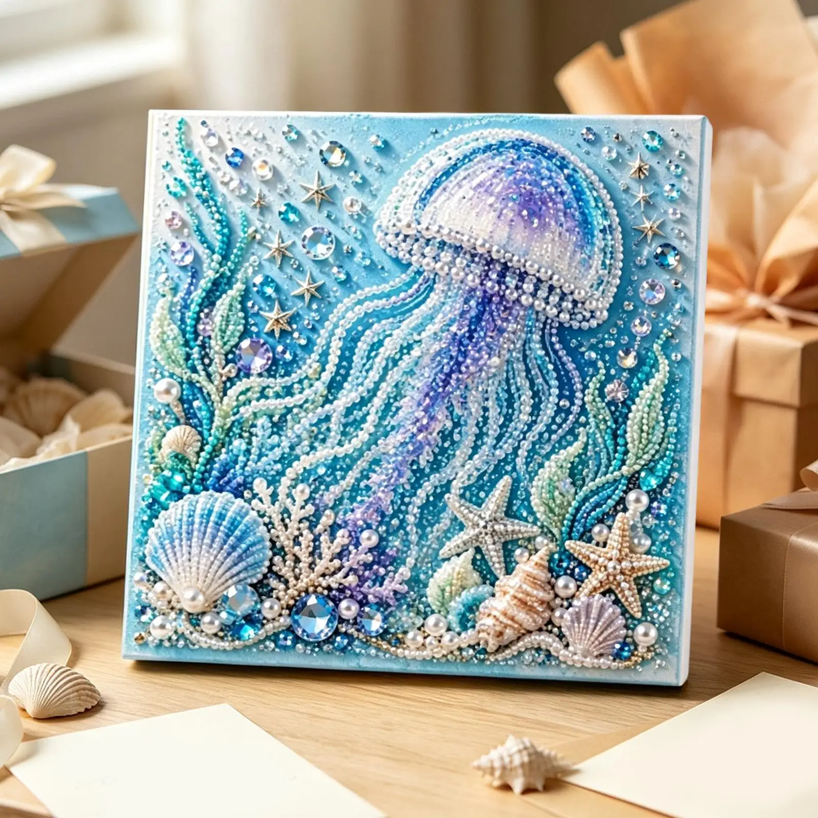 DIY Ozean-Themen Perlen-Bastelset Oktopus Schildkröte Qualle Delfin Krabbe Funkelnde Diamantkunst Handgemachte Küsten-Wanddekoration