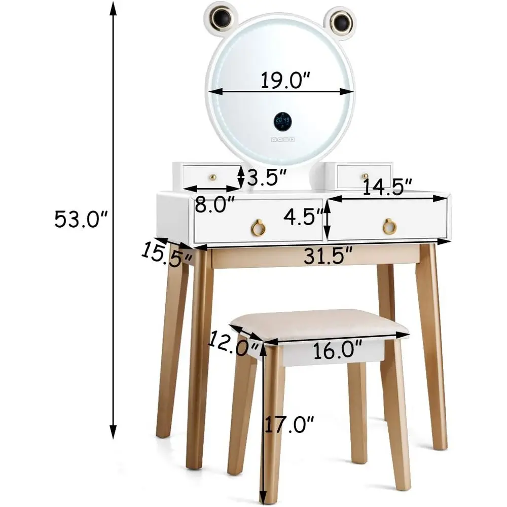 CHARMAID Vanity Set with Lighted Mirror, 3 Color Touch Sn Dimming Mirror with Display, 4 Ders with lry Organizer, Bedroom Makeup view 4