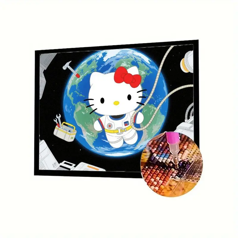 

1 шт., набор алмазной живописи Hello Kitty Astronaut Space Adventure - милый мультяшный полный дрель 5D DIY Gem Art с планетой Земли и инструментом