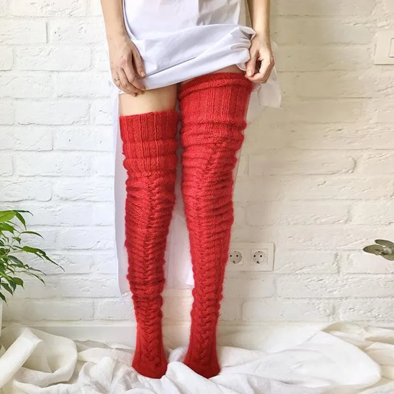 

2026 Winter Knitted Over Knee Stocking Female Thick Knit Warm Cable Long Socks for Women Homewear Soft Christmas Gifts