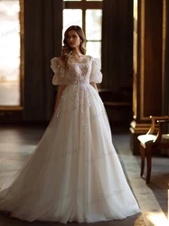 Vestidos De Novia románticos De tul con línea A, Vestidos De Novia escalonados, Apliques De encaje, lentejuelas brillantes, cuentas, bonitos Vestidos De Novia