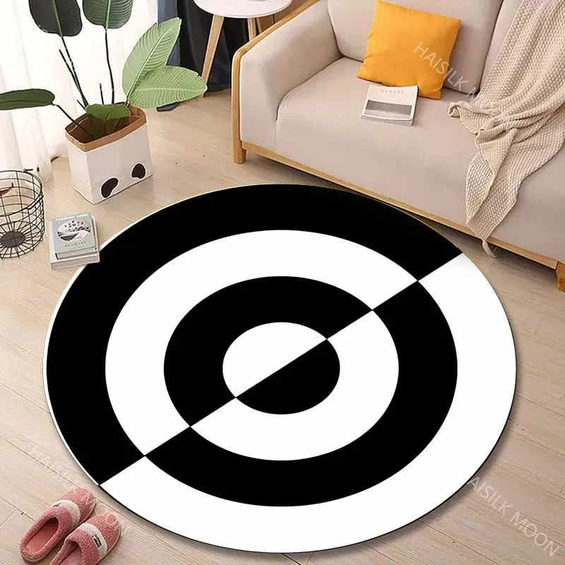 1PC Black and white concentric circles Print Round Carpet for Living Room Bedroom Sofa Table Floor Mat Area Rug Luxury Gift