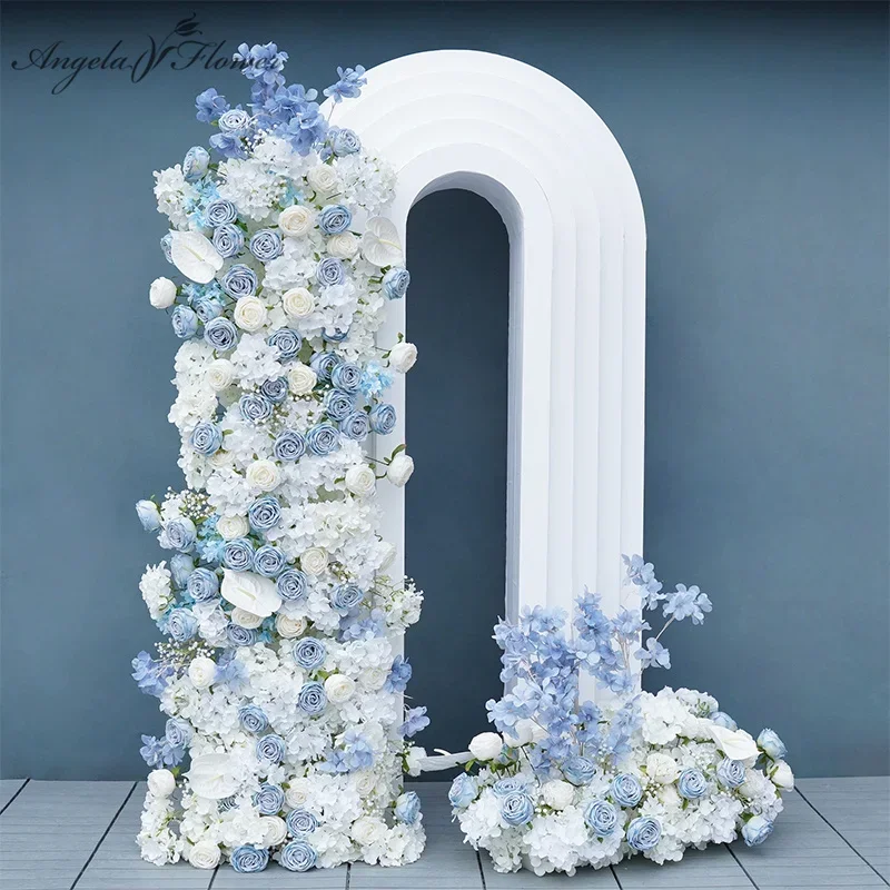 Haze Blue White Rose Plam Babysbreath Wedding Backdrop Arch KT Board Decor 5D Floral Arrangement Floor Flower Event Party Props