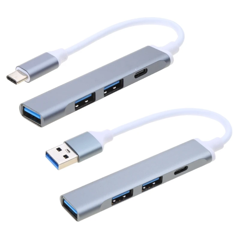 SS8S Aluminum Alloy USB Hub with 4 Ports USB TYPEC Adapter for Laptop or Tablet Phone Mouse Keyboard USB Splitter