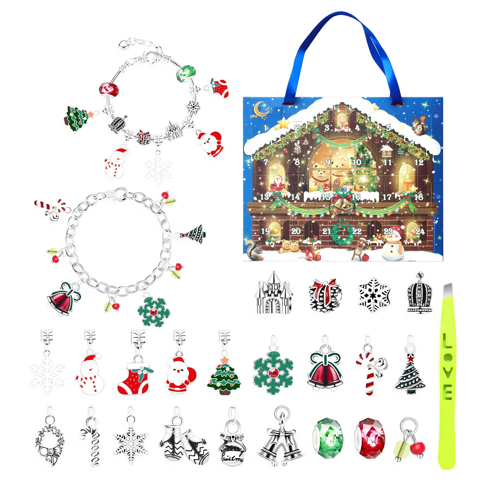 Moda natal advento calendário pulseiras 2025 24 dias calendário de contagem regressiva de natal diy jóias fazendo kit adolescentes acessórios femininos
