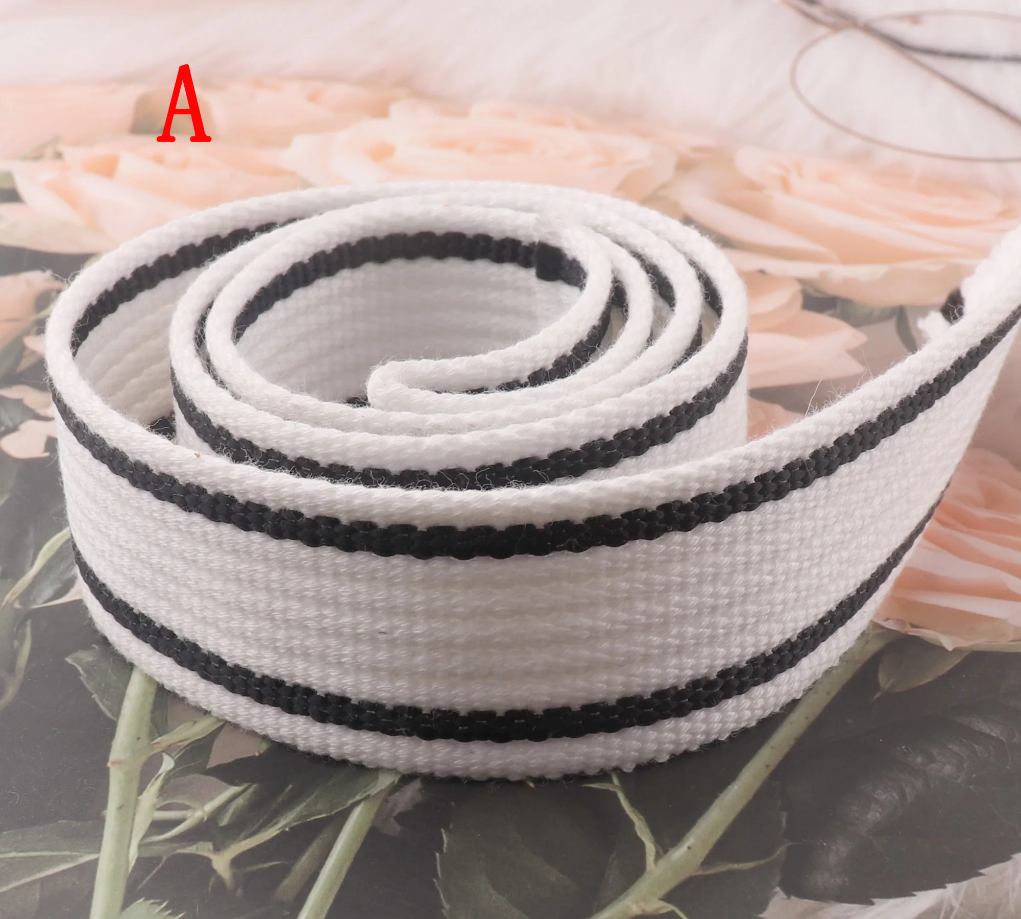 1 1/3''(32mm) Wide Webbing|White/Green Cotton Webbing|Clothing Accessories|Webbing Supplier|By the yards