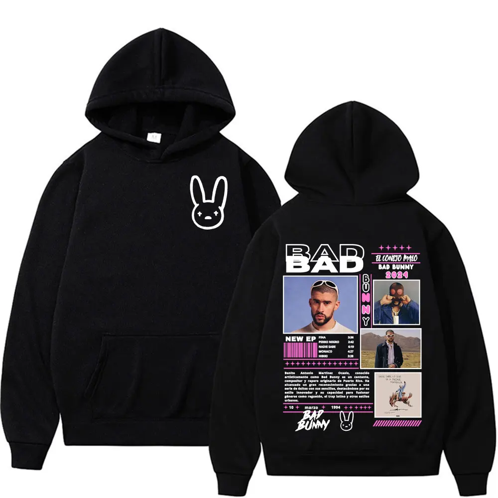 Rapper Bad Bunny Album Tour Hoodie Men Women Harajuku Gothic Hip Hop Style Streetwear Sweatshirt Casual Fleece Oversized Hoodies