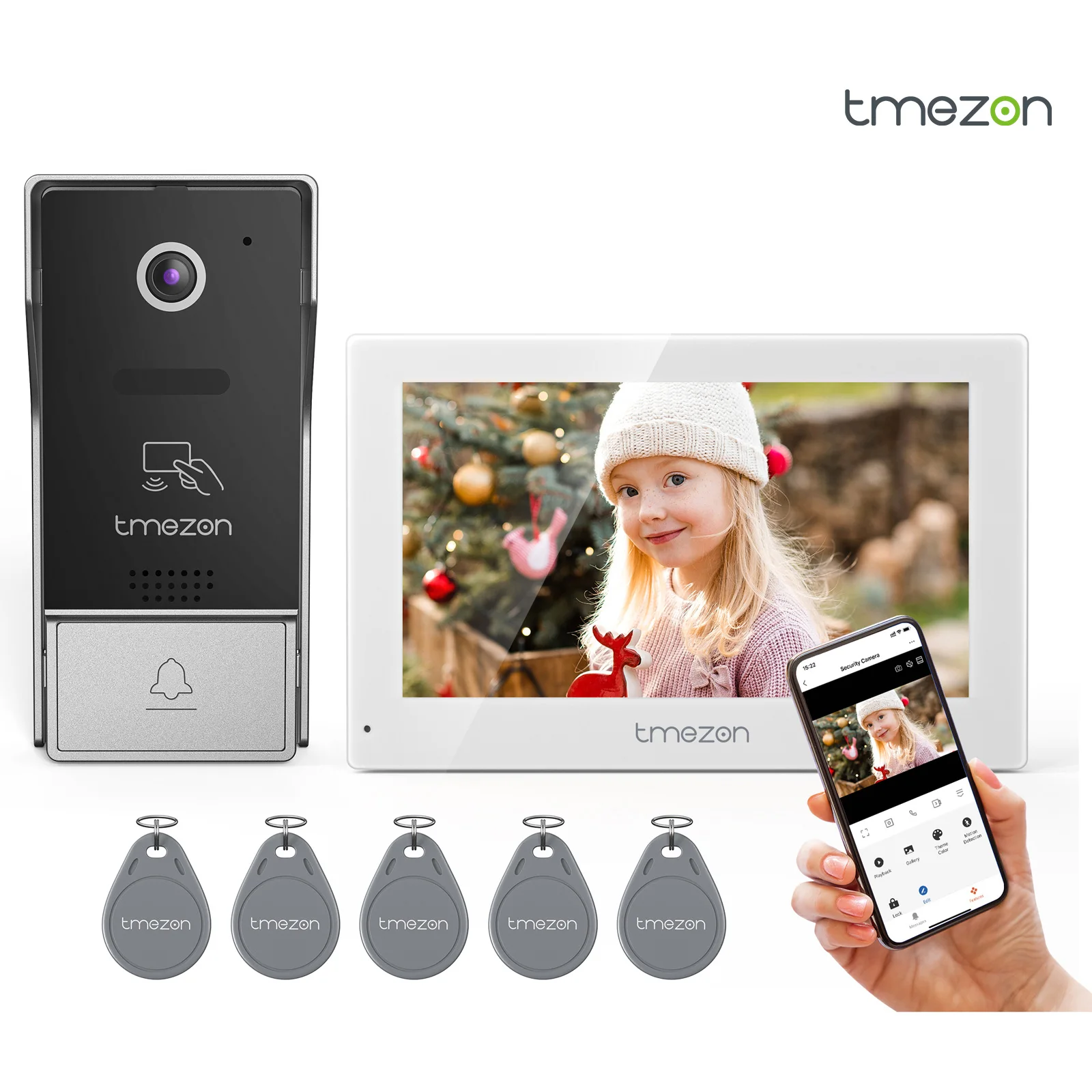 4 Wire TMEZON WiFi Video Intercom System with Camera, 7 Inch 1080P Touch Screen IP Wired Video Doorphone, Tuya, Remote Unlock