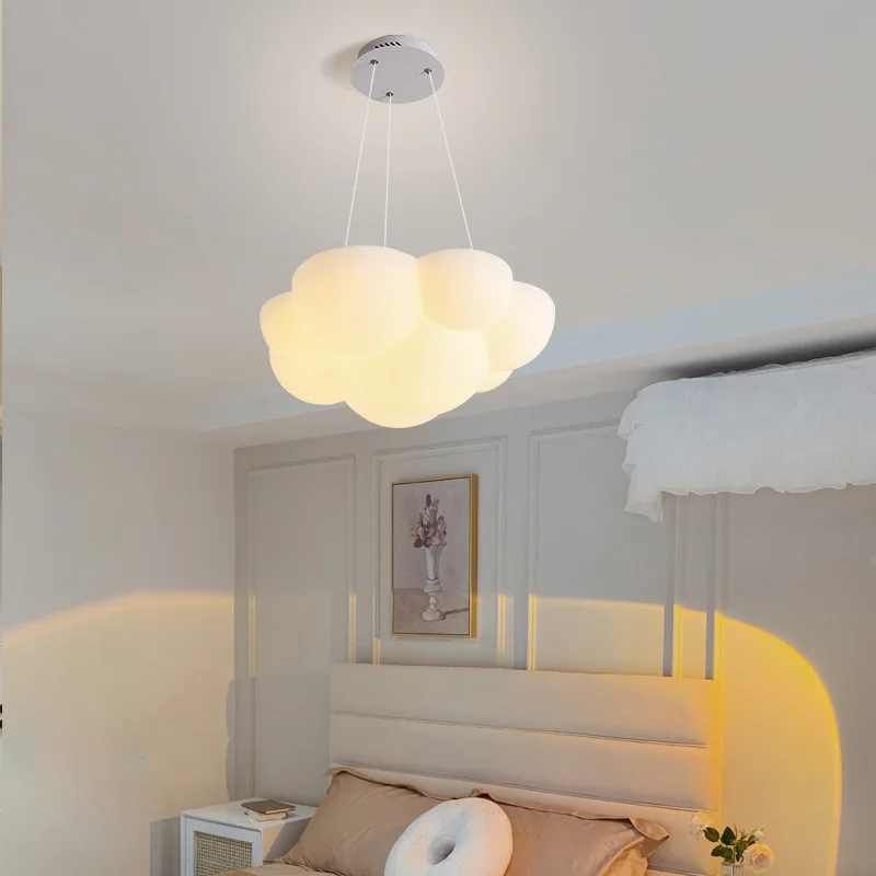 Modern Minimalist White PE Cloud Single LED Pendant Lamp Children's Bedroom Decoration Indoor Stepless Dimming Lighting Fixture