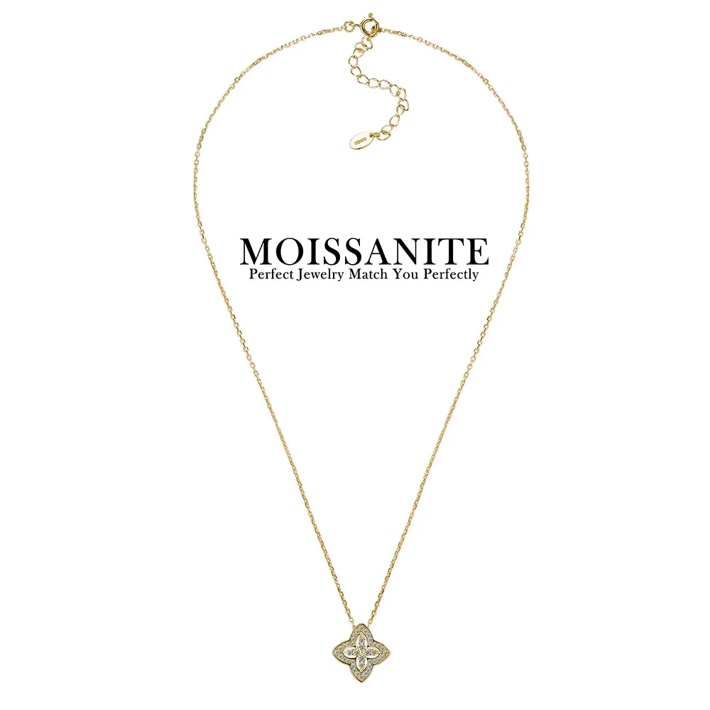 

Elegant 1.4 CTW 925 Silver Four-Leaf Clover Moissanite Necklace Daily Wear Sparkling Accessory