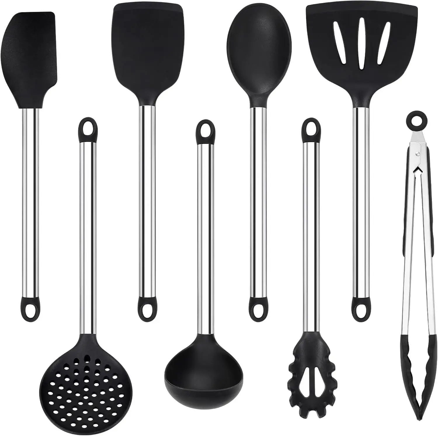 

【8 Piece Silicone Cookware Set】Heatproof Kitchen Tools - Non-Scratch Spatulas, Spoons, Tongs for Non-Stick Pans, Baking, Cooking