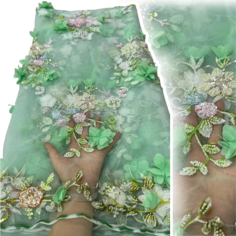 

Африканская кружевная ткань для жениха с блестками и бисером, высокое качество, французский тюль, кружевная ткань, вышивка, нигерийская кружевная ткань, шитье AH1276