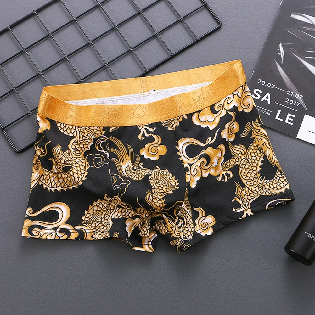 Sexy Men\'s Chinese Style Dragon Print Boxer Shorts And Underpants Cotton Briefs Underwear Loose Fit Comfortable Boxers Man Pack