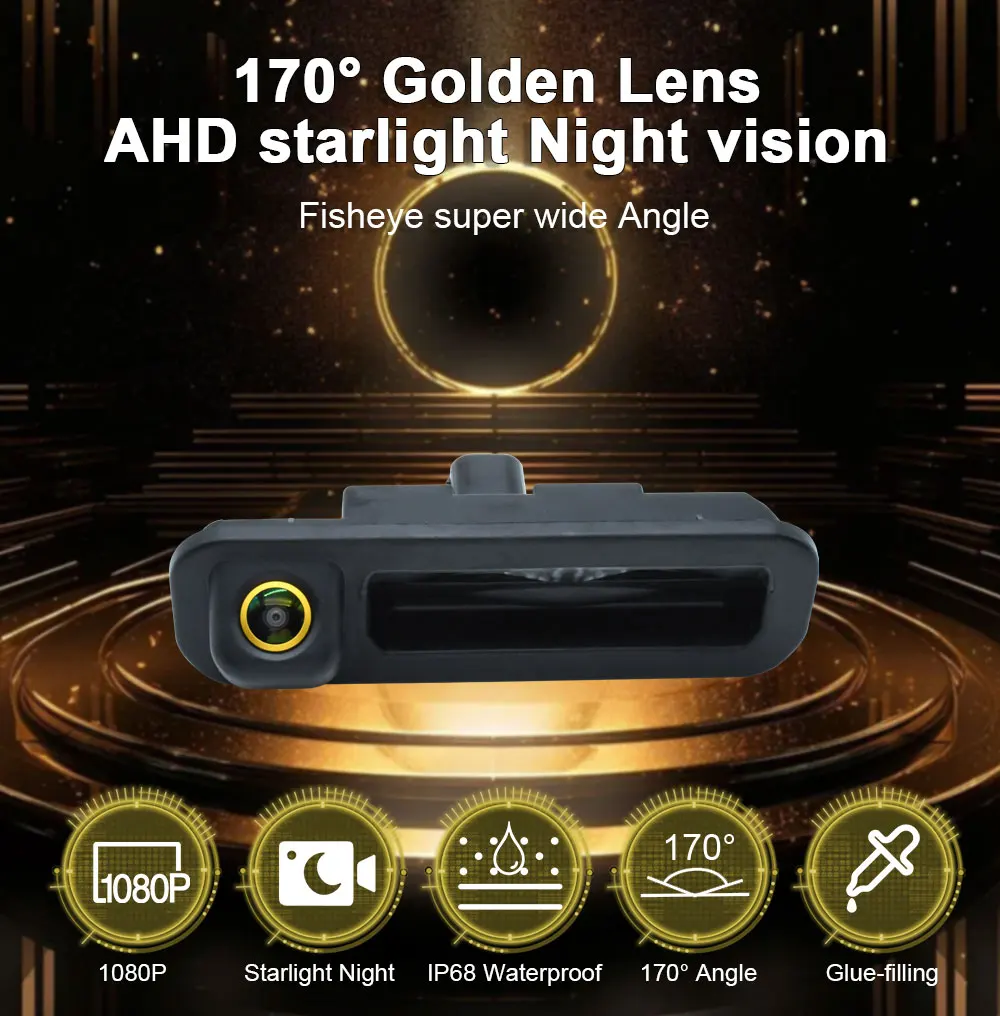 AHD 1920*1080PVehicle 170 ° Golden Lens Trunk Handle telecamera per retromarcia per Ford Focus 3 MK3 C MAX 2011 2012 2013Reverse Car Camera