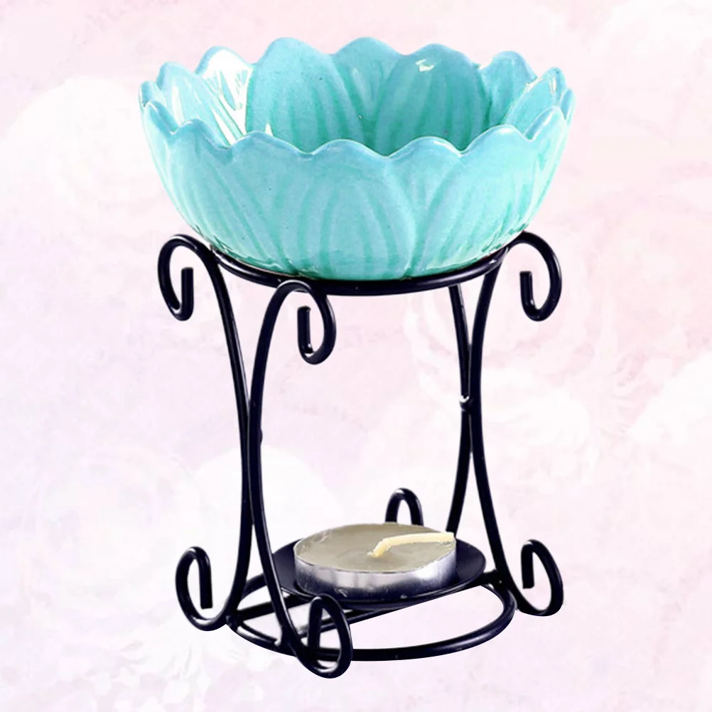 

Iron Rack Holder Colored Ceramic Plate Aromatherapy Essential Oil Burner Decoration for Living Room Balcony Patio Porch G