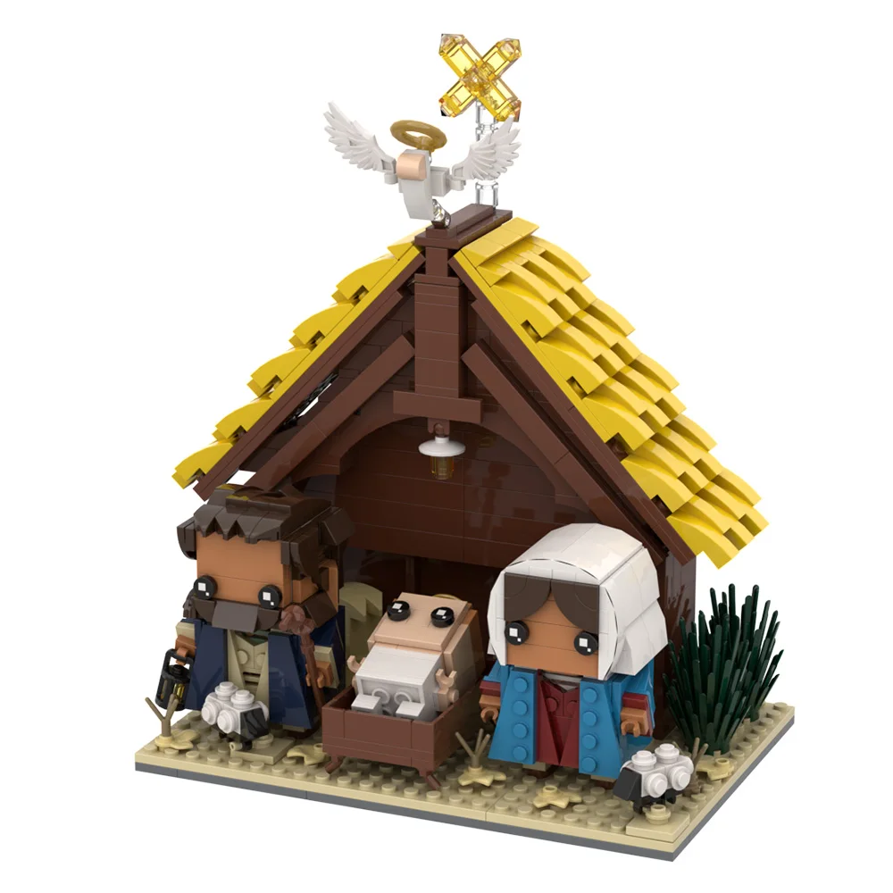 Moc modelo de natividade blocos de construção série jesus maria joseph jesus mini figura anjo cruz casa tijolos brinquedo diy idéia presente