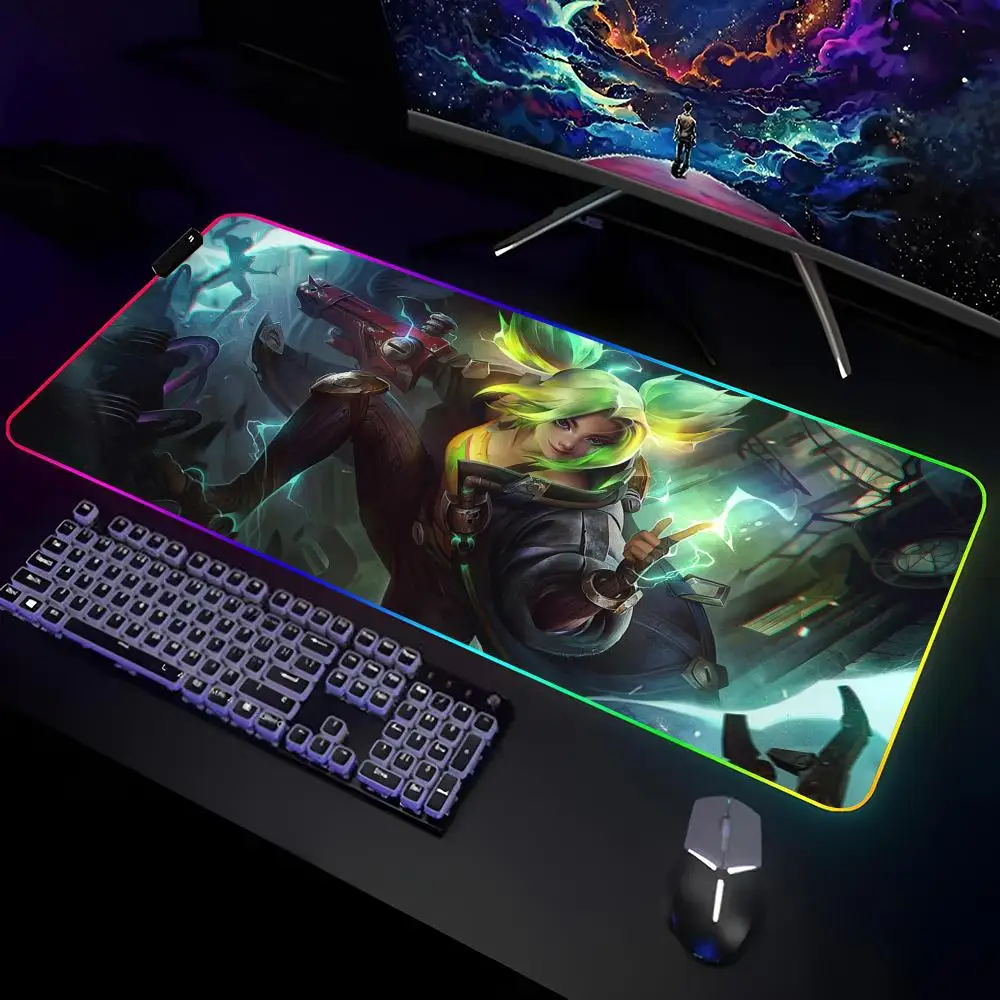 Zeri Ziggs Zilean Mouse Pad Gamer RGB Deskmat Keyboard Mat Gaming Laptops LED Mousepad Desk Protector Anime Mause Mats