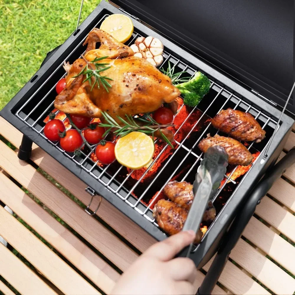 Imagem -04 - Grelhador a Carvão Portátil Tabletop Outdoor Barbecue Smoker Small Bbq Grill para Cozinhar ao ar Livre Quintal Camping Piqueniques Praia