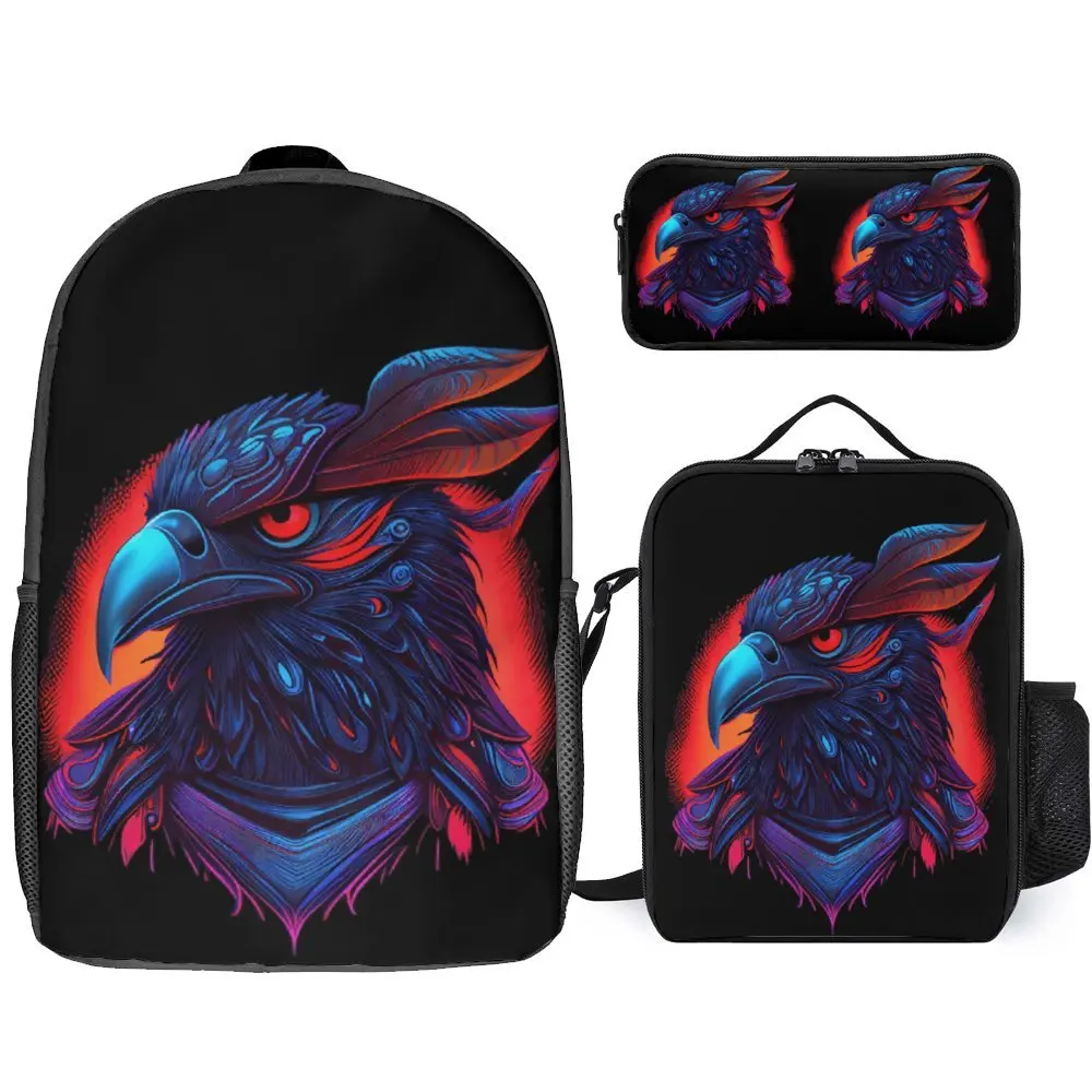 Synthwave-mochila de calavera de cuervo, Demon Slayer, 12 duraderos, Snug Field, 3 en 1, juego de 17 pulgadas, bolsa de almuerzo, bolsa para bolígrafos, campamentos de verano, lindo