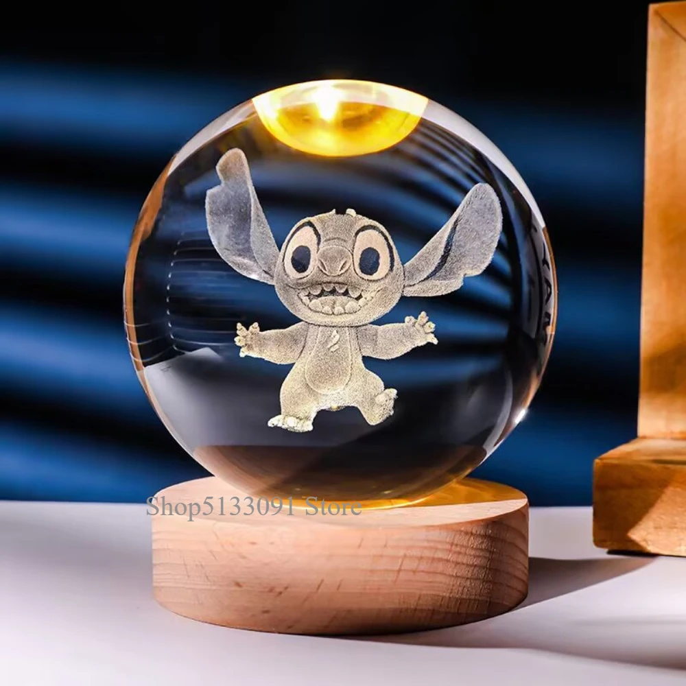 Hot 6cm 3D Crystal Ball Stitch Pikachu Doraemon A Dream Hello Kitty Crystal Planet Night Light Laser Carving Children\'s Gifts