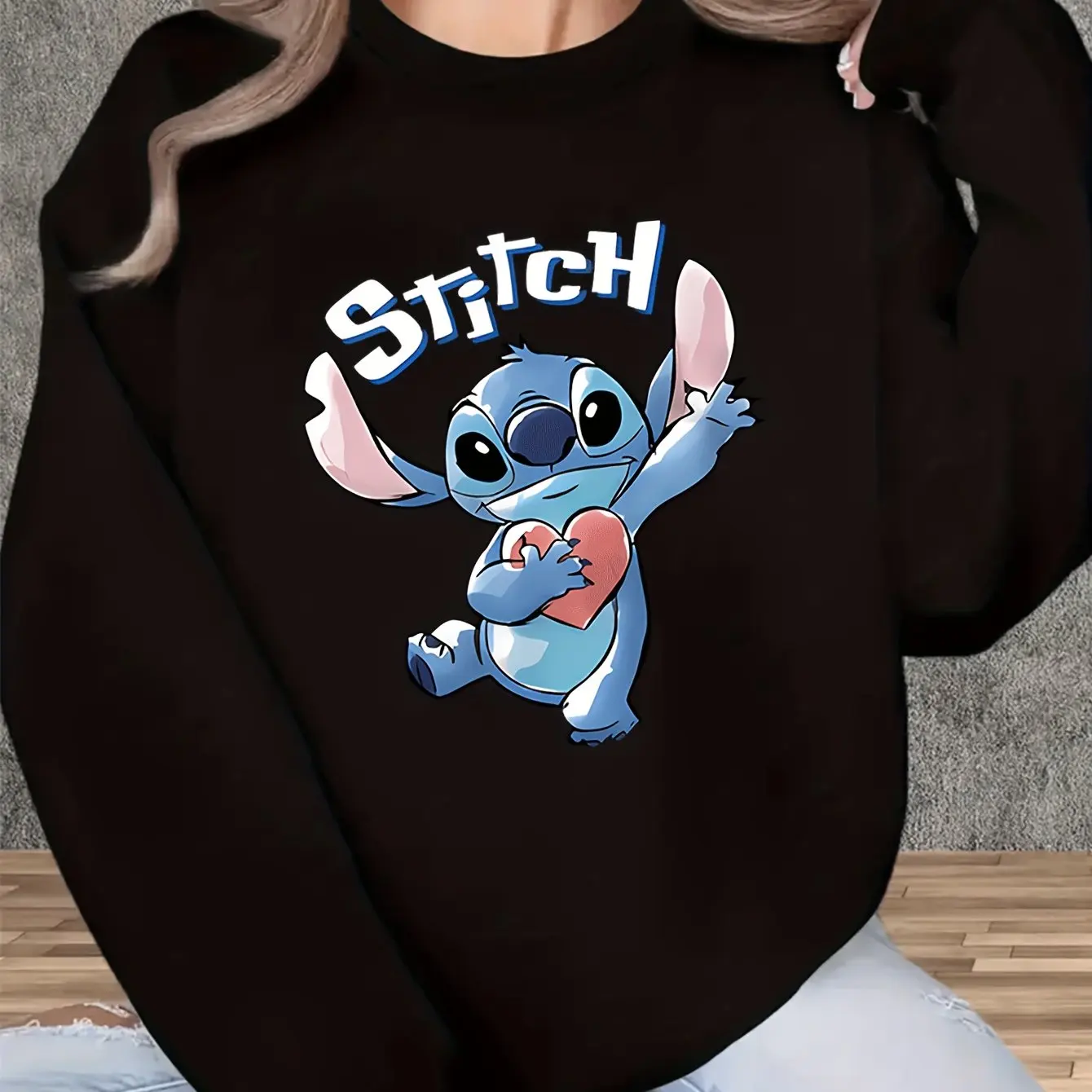 

Disney Stitch Pullover Sweater Fashion Oversized Unisex Crew Neck Sweater Autumn and Winter Fleece Casual Street Wear