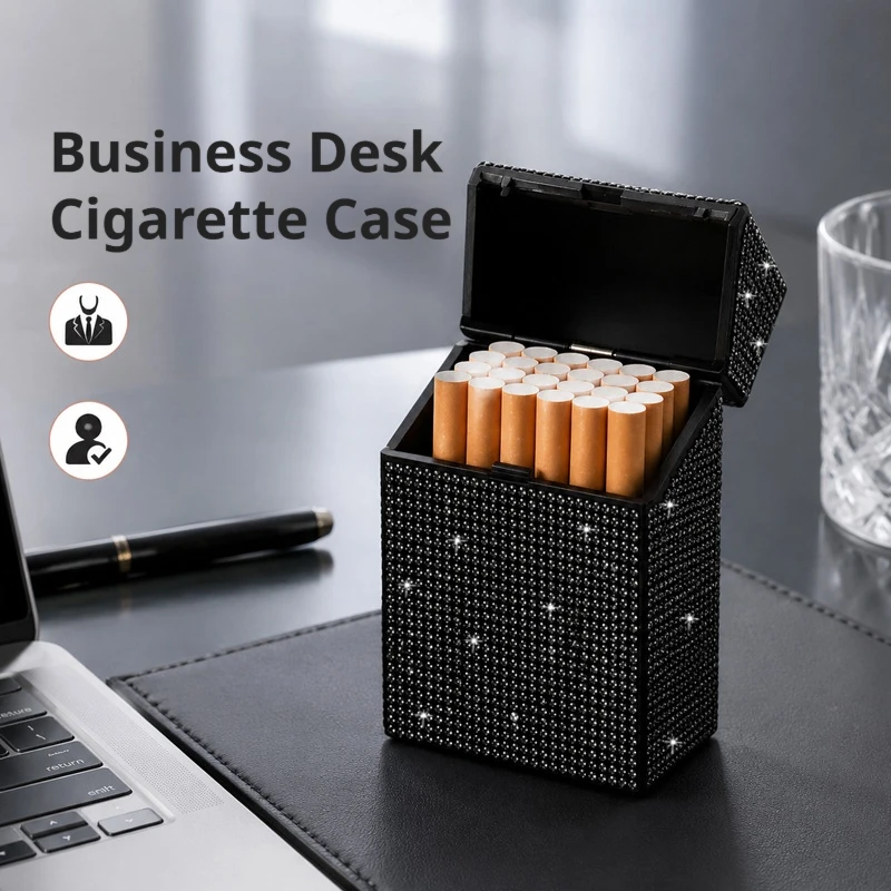 Rhinestone Cigarette Case, Flip Cover Cigarette Box, Moisture-Proof Cigarette Holder, Portable Pocket Smoking Case, Metal Cigarette Case