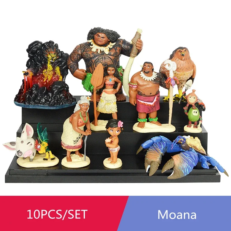 10 unids/set de dibujos animados Moana princesa leyenda Vaiana Maui jefe Tui Tala Heihei Pua figura de acción decoración juguetes para niños regalo de cumpleaños