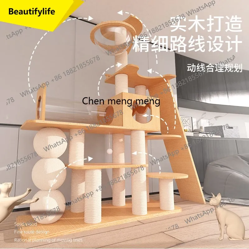 X188 Cat climbing frame Solid wood cat nest Integrated scratching board does not occupy space capsule cat nest jumping platform