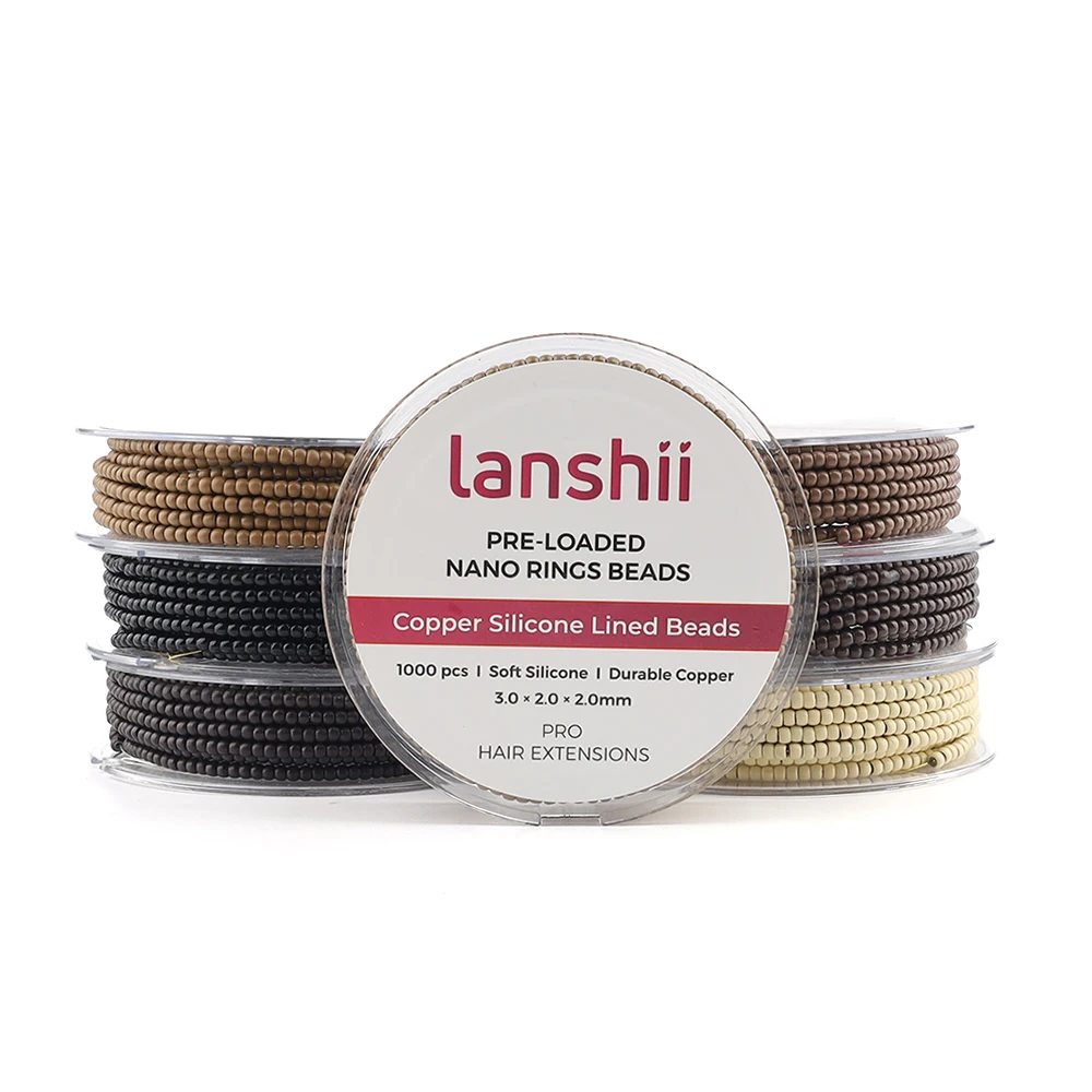 Lanshii 1000pcs 3mm Nano Beads with Silicone Lining Copper Hair Extension Beads Pre-Loaded on Loop Tool, Easy Apply, Secure Hold