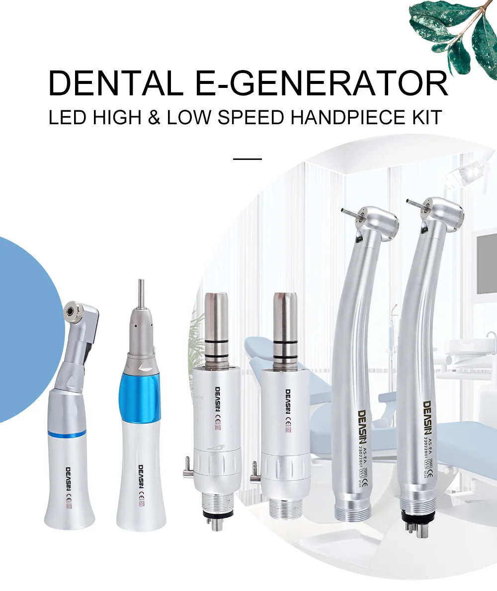 DEASIN Dental LED Hoch- und Niedriggeschwindigkeits-Handstück-Set, gerades und kontra-winkeliges Luftturbinen-Handstück mit 2/4 Anschlüssen, komplettes Dental-Handstück-Set – Detail 1
