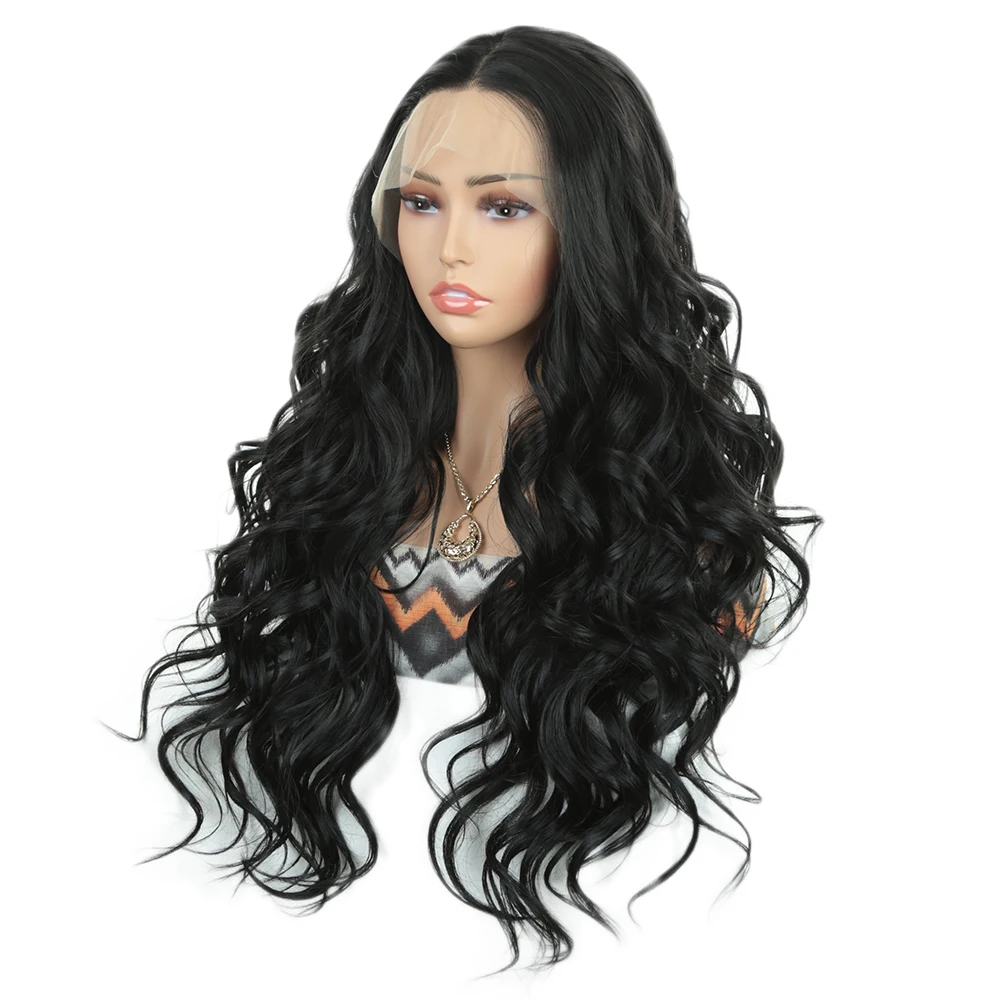 Alibaby Synthetic 13*4 Body Wave Lace Front Wigs Wavy Glueless Lace Frontal Wig with Pre Plucked Natrural Hairline and Baby Hair