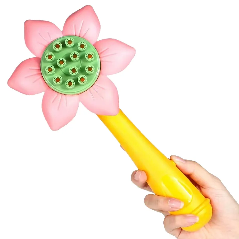 Children Cute Flowers Automatic Bubble Wand Fun Outdoor Handheld Flowers 17 Holes Bubble Machine Electric Bubble Blowing Toy