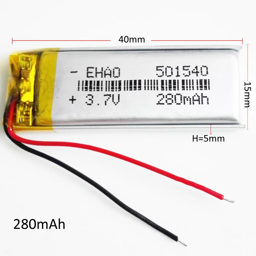 3.7V 280mAh LiPo Rechargeable Battery 501540 + JST 2pin plug For Handheld GPS Navigator Recorder Speaker GPS Bluetooth Led Light