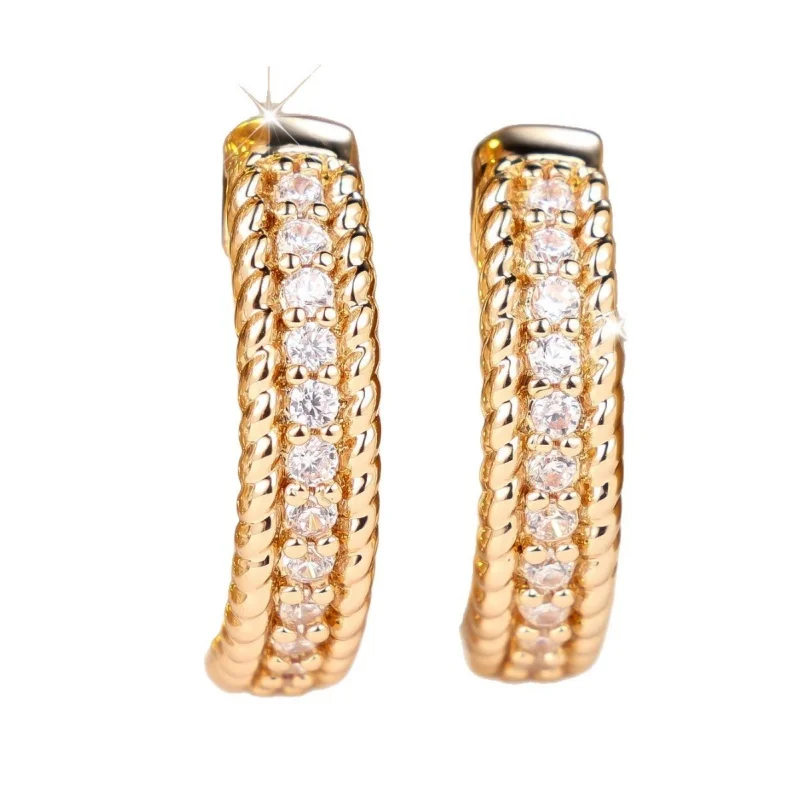 Europe and America New Fried Dough Twists Edge Inlaid with Zircon Ear Button, Retro Light Luxury Twist Rope Pattern Accessories