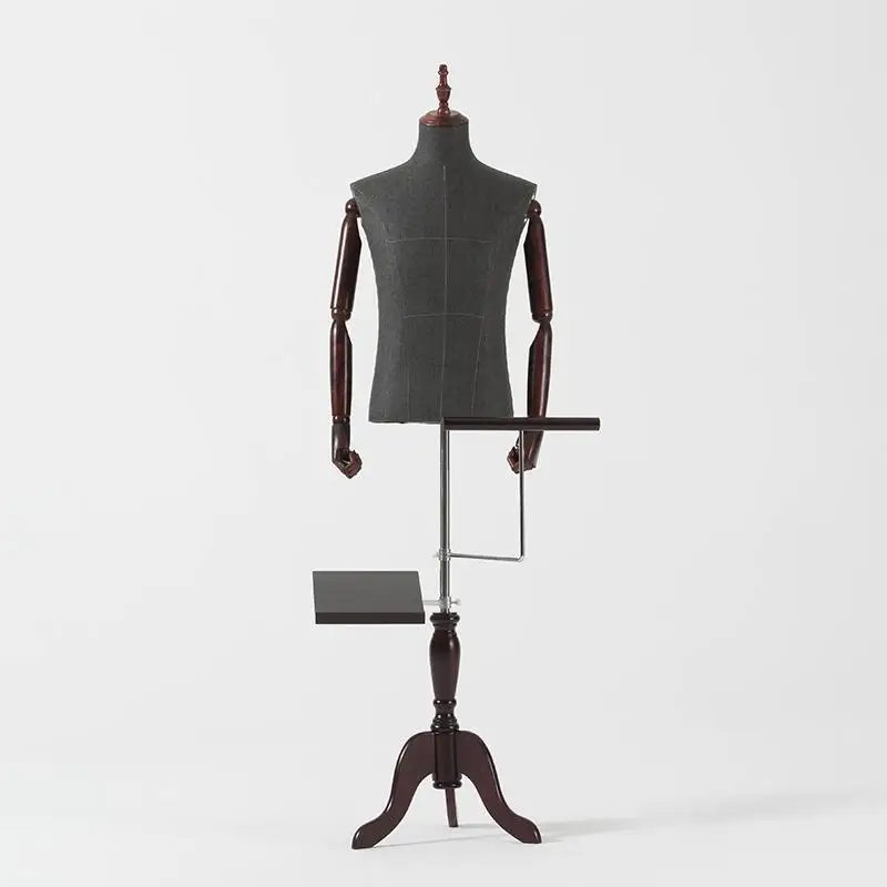 High-Quality Dress Form Fabric Cover Half Body Male Model Mannequin Torso Wood Base With Wooden Arms For Window Display