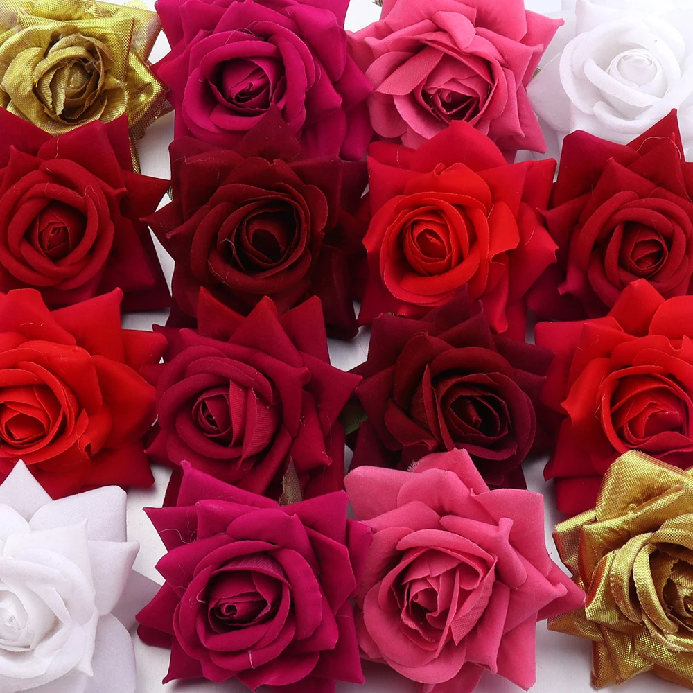 

4pcs Artificial Flower Head 7.5cm Roses Flowers for Crafts Home Wedding Decor DIY Hairpins Scrapbook Corsage Handmade Material