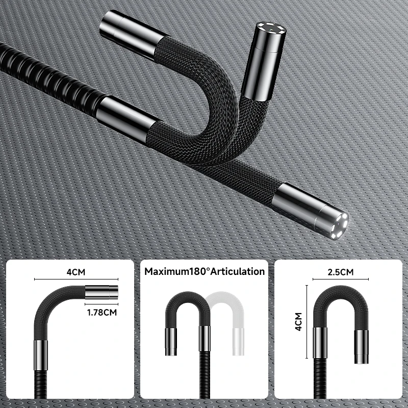2-Way Articulating Endoscope 360° 180° Joystick Steering Rotation Camera 4.3’’ Screen Car Inspection Borescope Battery Optional