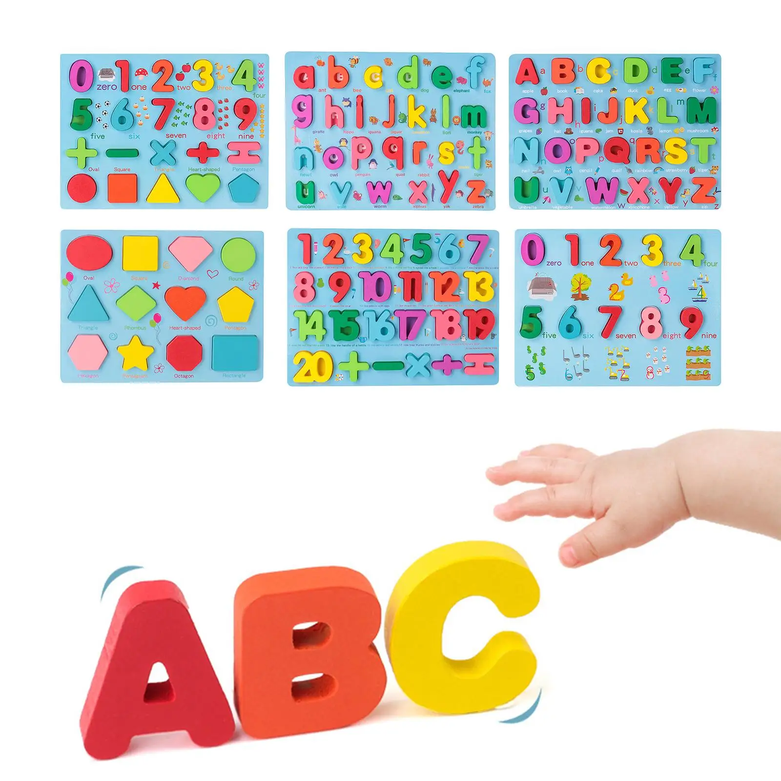 Numbers and Alphabets Wooden Blocks Set Letters Puzzle Educational Montessori Toys for Kids Boys Girls 3+ Years Old